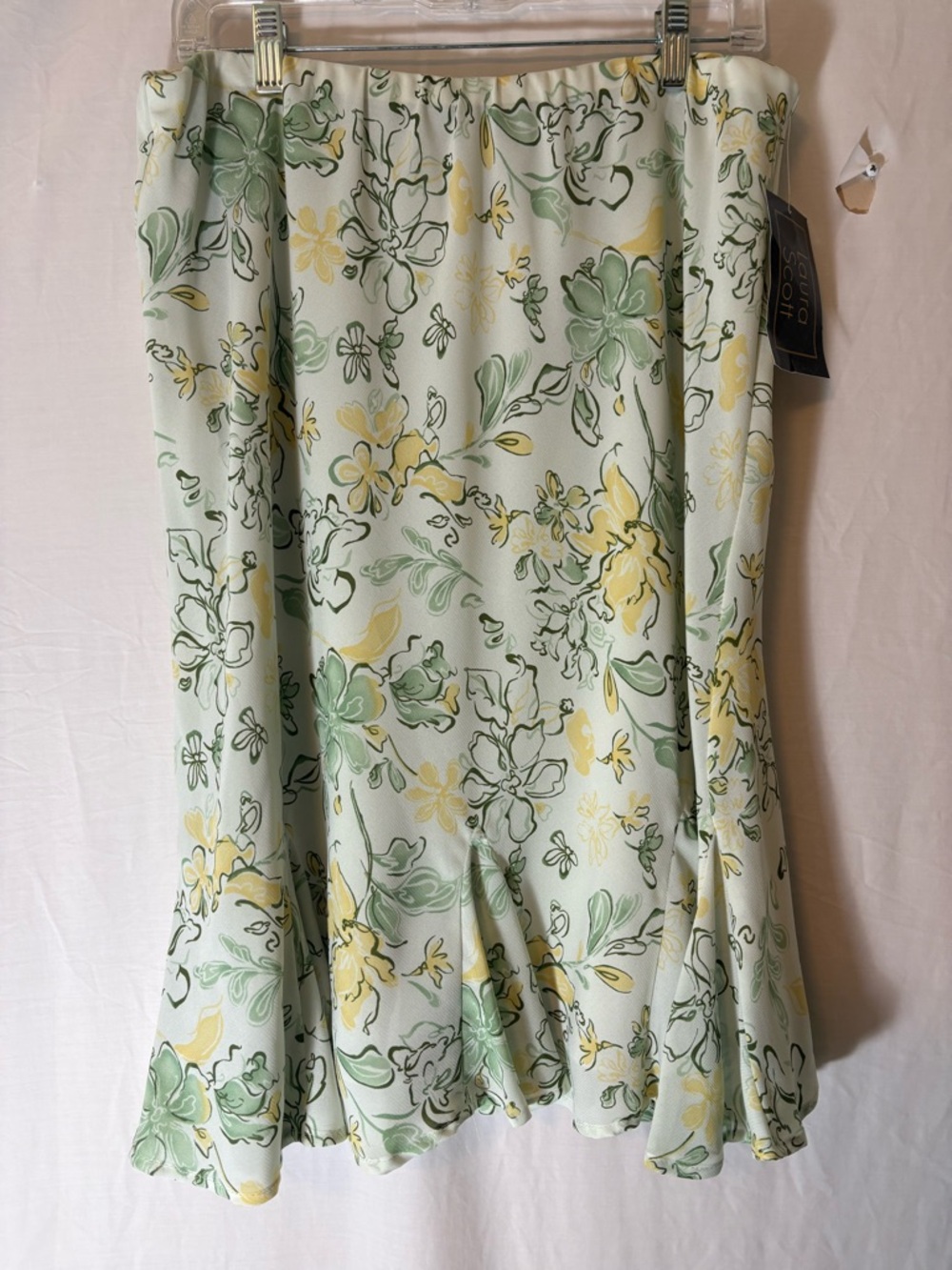Laura Scott Floral Midi Skirt in Light Green, Yellow and White